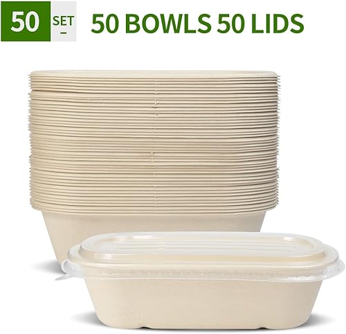 Miniatura 7 de AICHEF Paquete de 50 tazones de papel de 32 onzas con tapas para ensalada, pasta, nacho, burrito, recipientes de papel profundos y grandes con