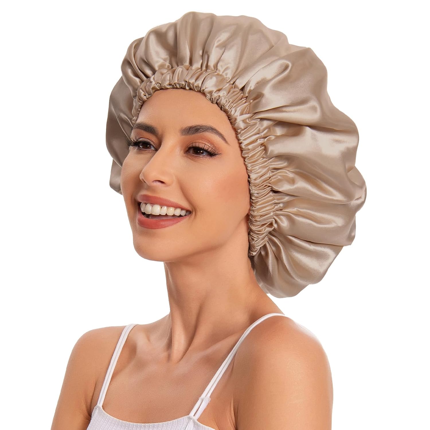 Edoneery Satin Bonnet for Sleeping Women, Double Layer Curly Hair Cap image 4