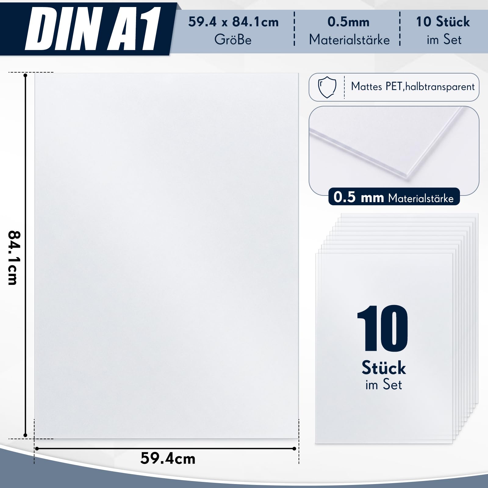Jadive 10 Piezas Recambio de Protector para Caballete Publicitario Tamaño A1 59,4 x 84,1 cm PET Flexible Protección Antirreflectante Apto para marcos de póster
