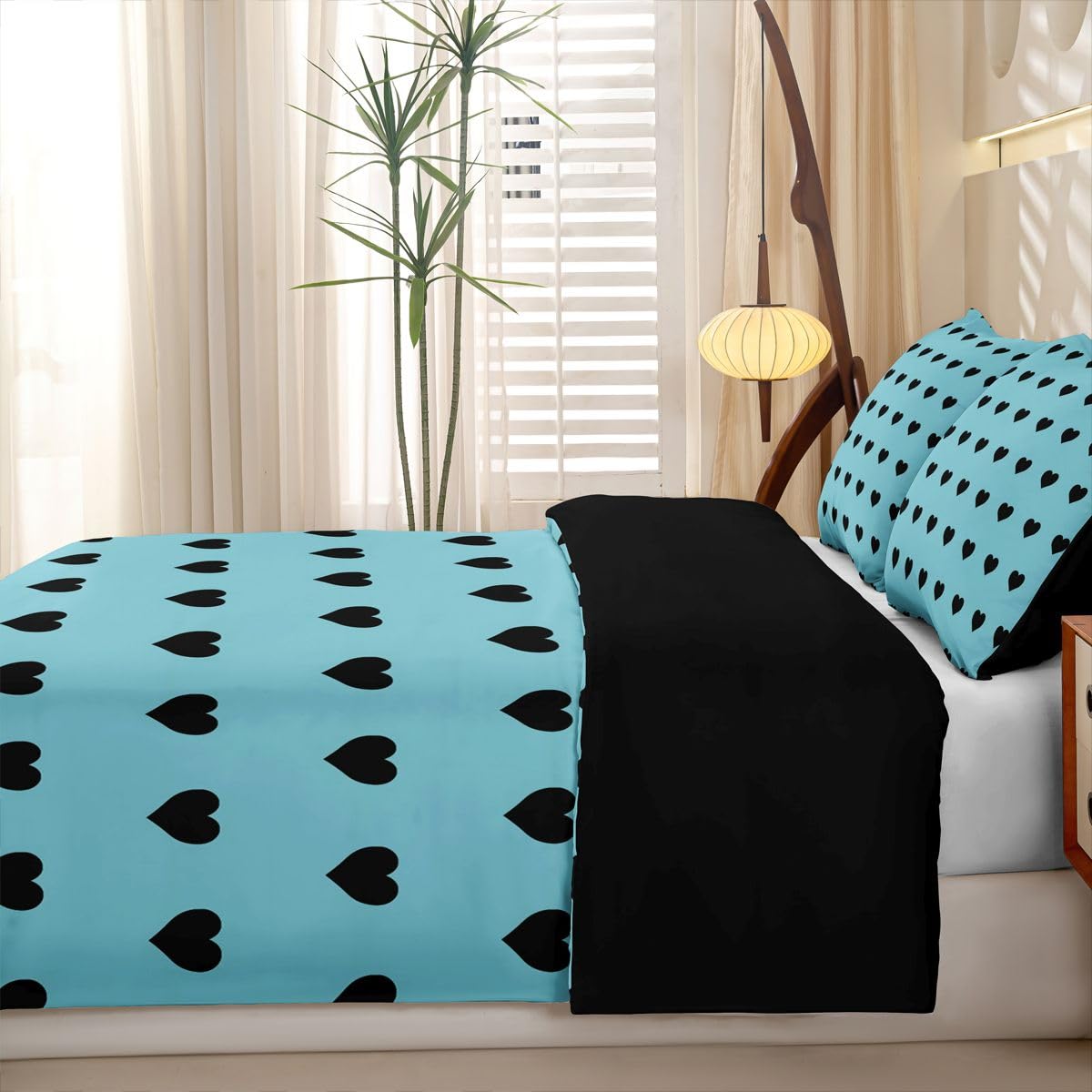 Homewish Liebesherzen Cyan Microfaser 135x200 Bettwäsche 4teilig