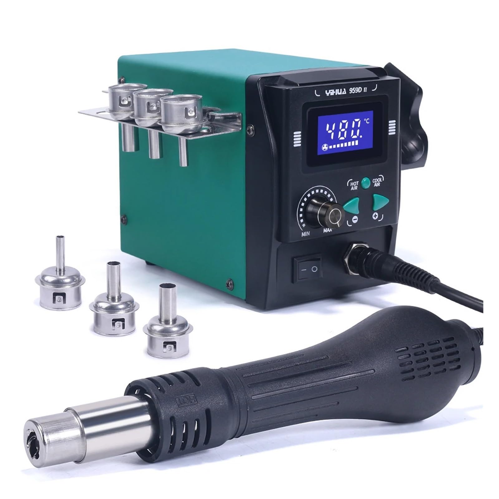 959D-II 700W boquillas fáciles de enchufar pistola de aire caliente estación de soldadura de retrabajo herramientas de soldadura for reparación de teléfonos(Package1,120VUS)