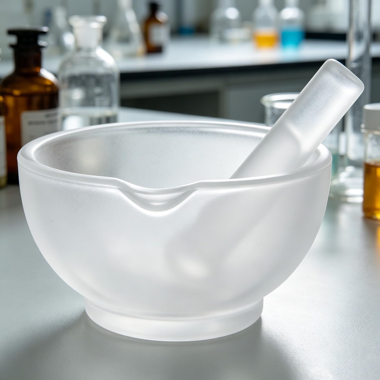 1 set di mortaio e pestello in vetro - Ciotola per macinare aglio e, ideale per tritare spezie e condimenti - Strumento di macinazione per laboratorio scientifico e farmaceutico, facile da