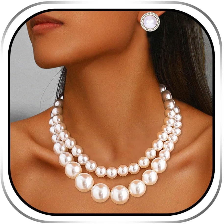 Sixexey Pearl Jewelry Set Wedding Bridal Necklace Earrings Layered Pearl Necklace Jewelry Accessories for Women
