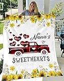 Personalized Grandma Nickname And Grandkids Name Blanket Nana's Sweethearts Truck Red Buffalo Plaid...