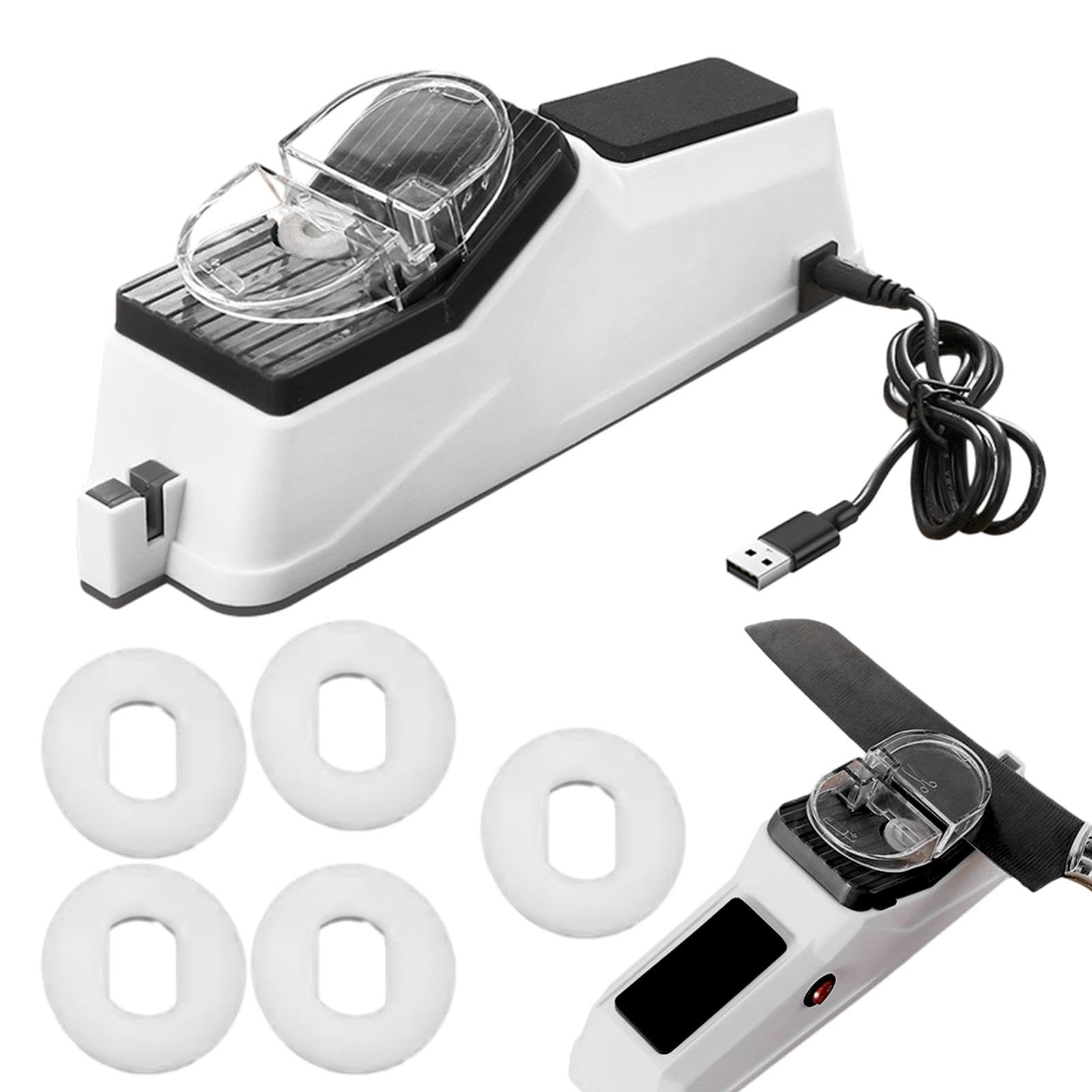 Afilador de cuchillos eléctrico, afilador de cuchillos profesional eléctrico para el hogar, máquina de afilar cuchillos con tapa, 5 segundos para afilar y pulir rápidos