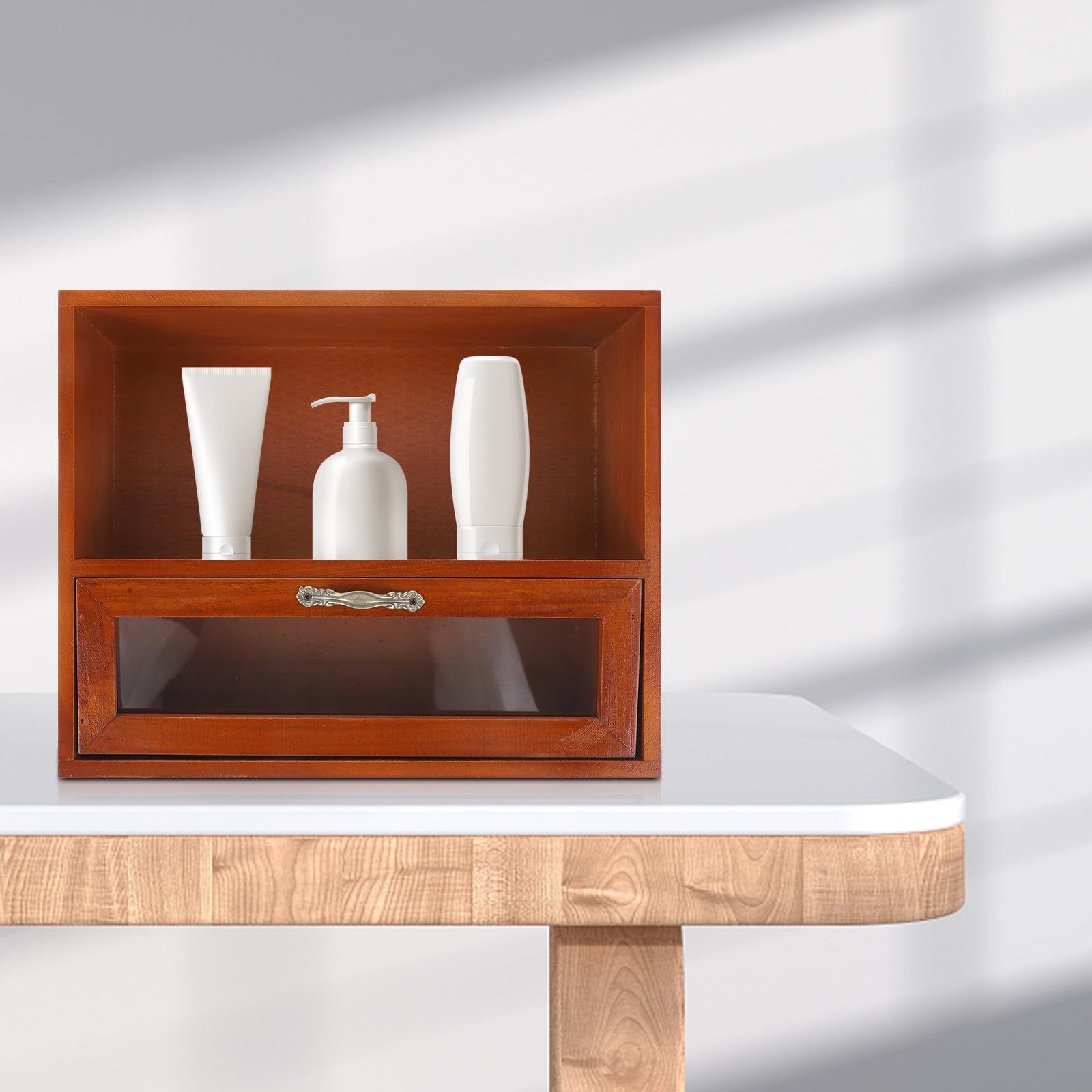 jojofuny Organizer da Scrivania in Legno Vintage Cassetti a Strati, Grande Capacità, Fondo Stabile e Superficie Liscia per Uso Desktop e Arredamento