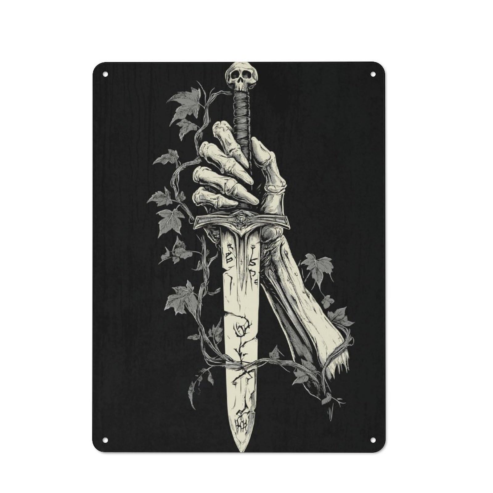Junmoney Gothic Skeleton Hand Holding Dagger Workshop Style Metal Wall Decor 40X30cm, Decorative Metal Plaque For Garage, Workshop, Shed Or Utility Room
