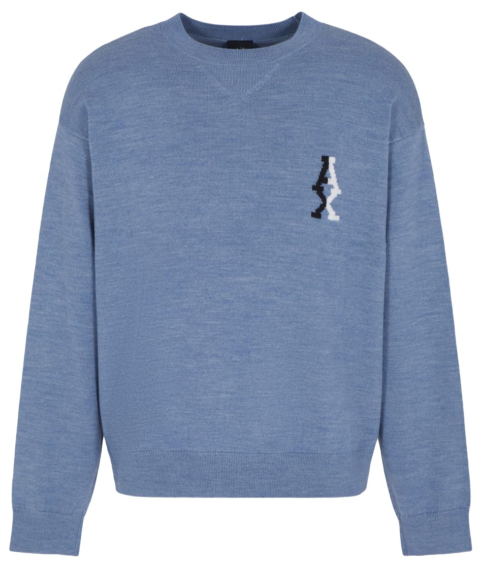 Armani Exchange Men's The Grid, Sustainable, Jacquard Logo Pullover Sweater, Flint Stone, XS