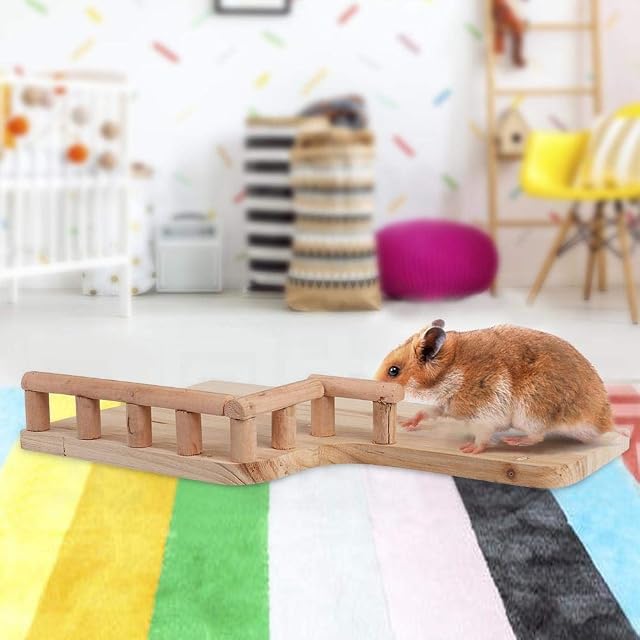 Foto 2 de 8 de Ichiias Plataforma para Mascotas con barandilla Juguetes de Madera para hámster Escalada de pequeños Animales