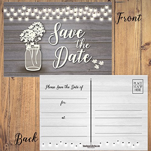 Image of Stonehouse Collection | 40 Rustic Theme Save The Date Postcards | Wedding, Baby Shower, Birthdays, Celebration Announcements | Wonderful & Elegant Theme | 4 inch x 6 inch Postcards - (Rustic Jar)