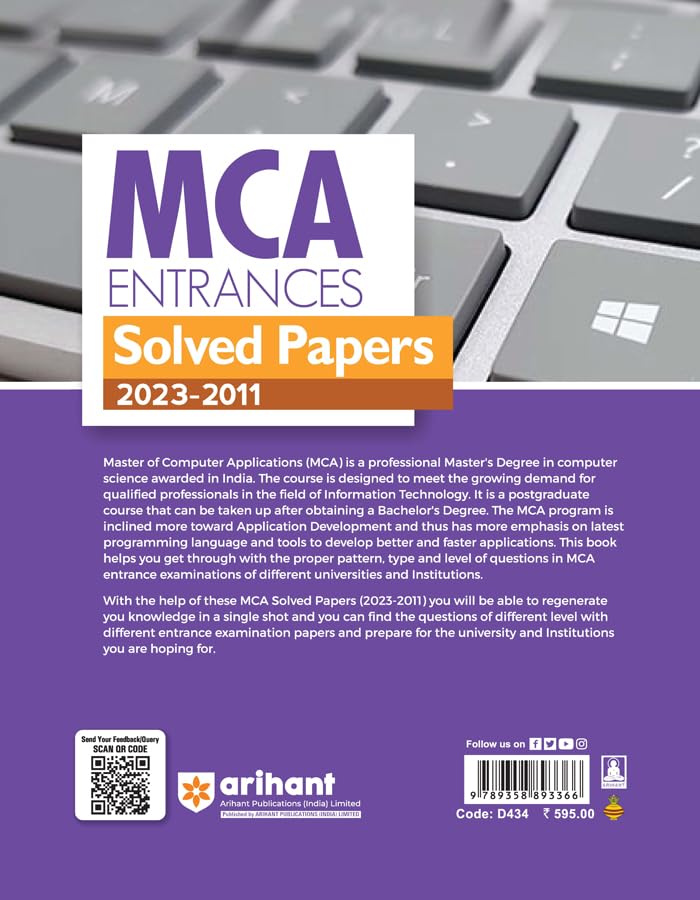 Image of (OLD EDITION ) MCA Entrances Solved Papers (2023-2011) for 2024 Exam
