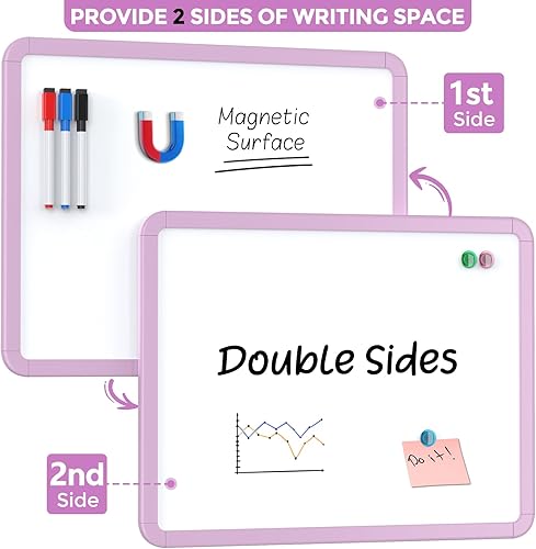 Vista 38 de MaxGear Pizarra pequeña de borrado en seco, pizarra blanca colgante de doble cara de 14 x 11 pulgadas para pared, mini pizarra blanca con 3 Blanco