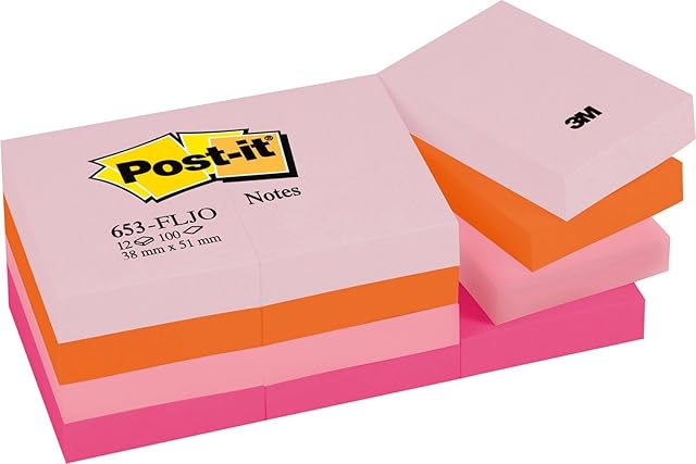 Post-it Notes, 38 x 51 mm - Joyful Colours, 12 Pads (100 Sheets Per Pad)