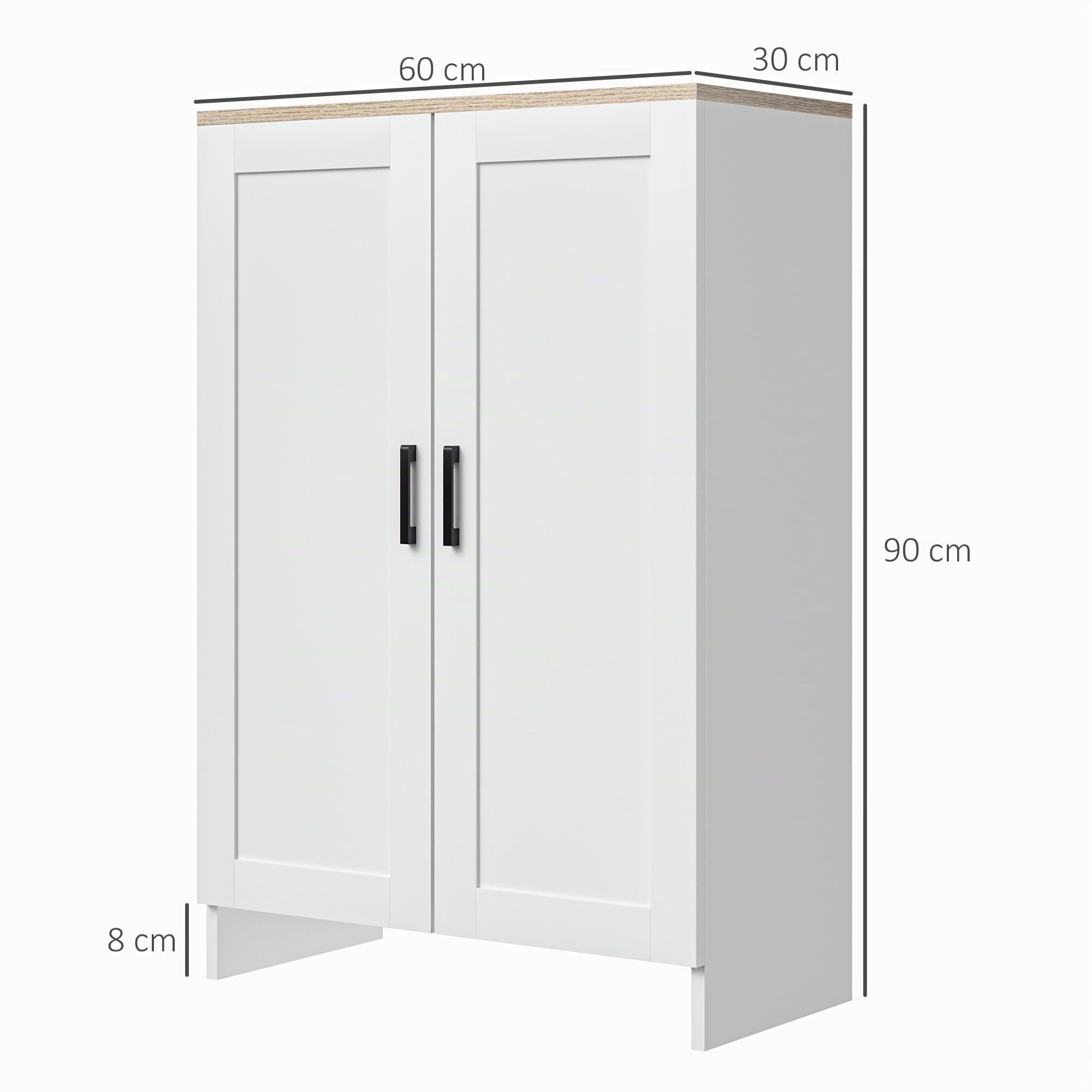 HOMCOM Mobile da cucina a buffet Mobile da cucina a buffet con armadio a due ante e ripiani regolabili, per sala da pranzo e soggiorno, 60 x 30 x 90 cm, bianco