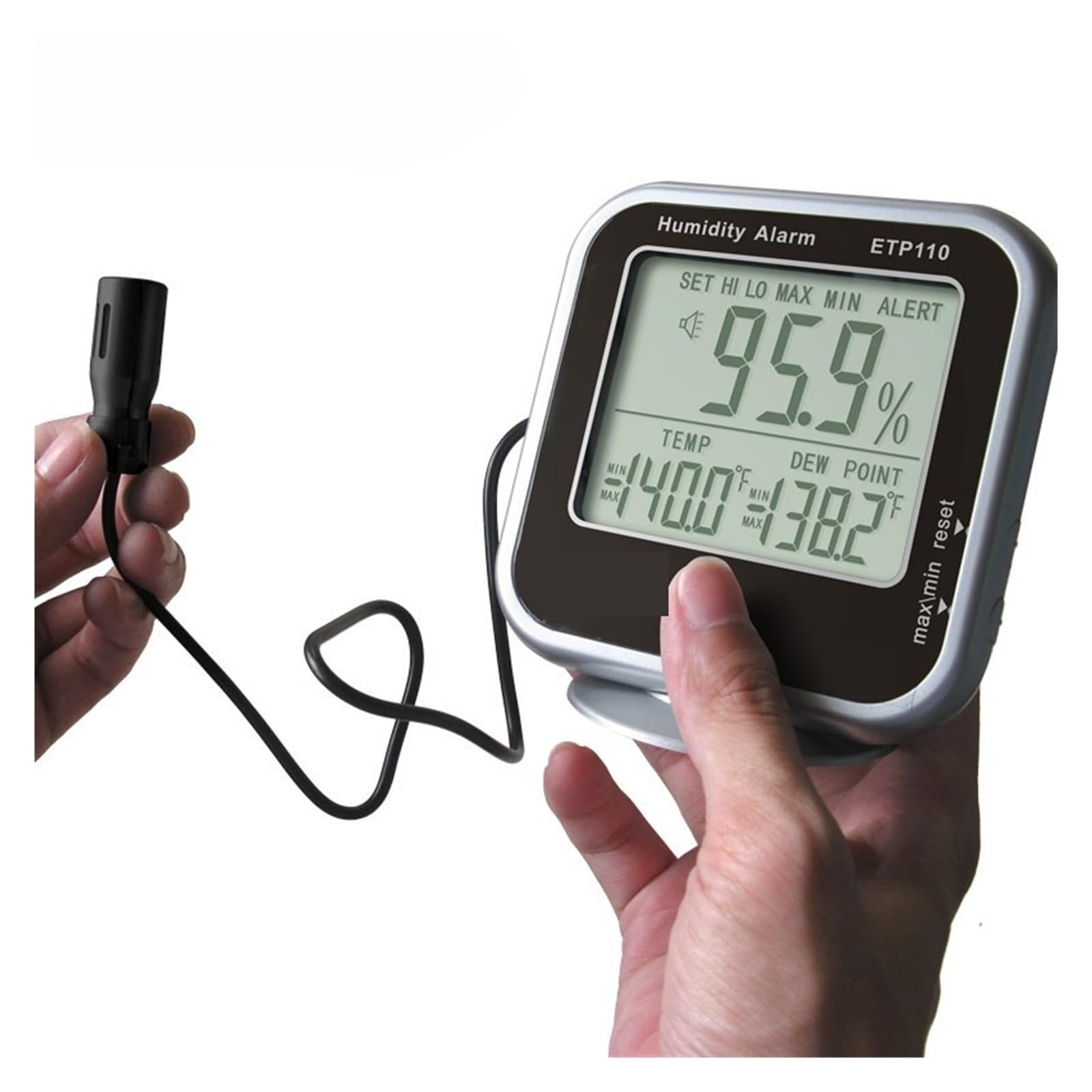 Medidor de temperatura y humedad ETP110, termómetro, higrómetro y monitor de humedad, medidor de punto de rocío for interiores y exteriores.