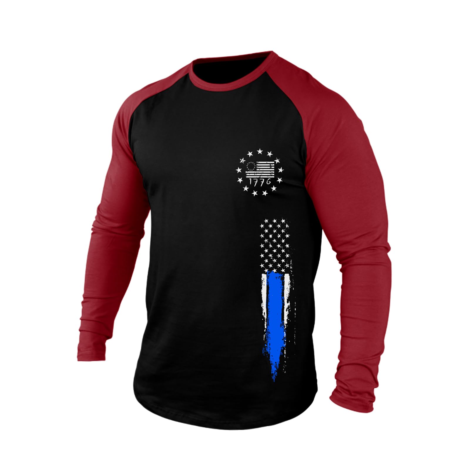 H HYFOL Men's Graphic T-Shirts USA Flag Cotton Long Sleeve American Patriotic Crewneck Regular Tee Shirts