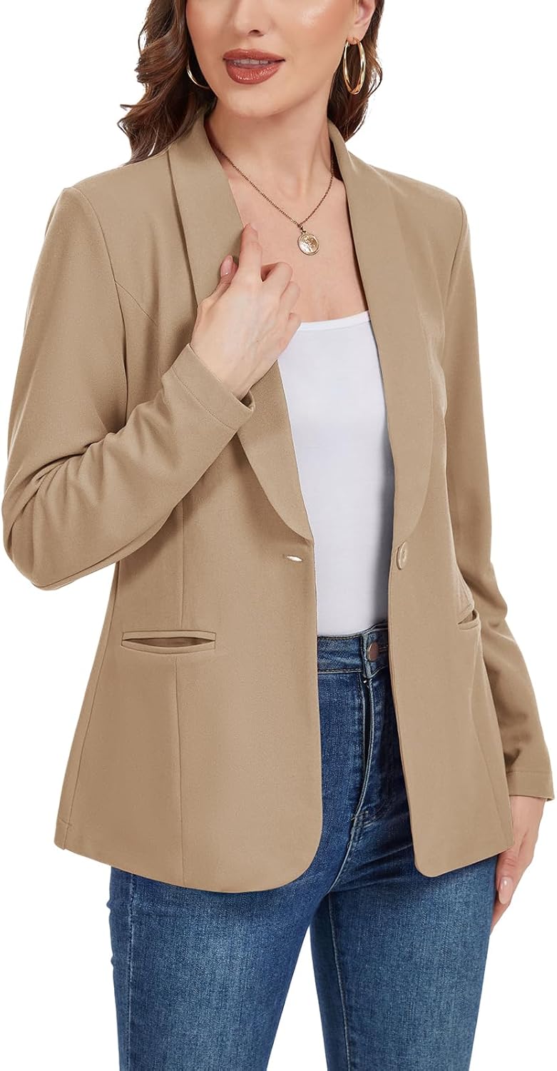 MINTLIMIT Womens Blazers Long Sleeve Button Front Blazer Casual Work Office Suit Jacket with Pockets and Padded Shoulder - Image 2