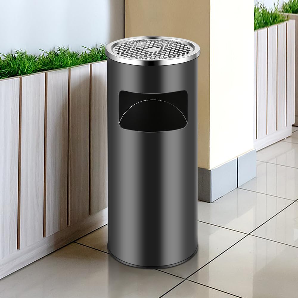 OHMG Posacenere da 30 l, per esterni, cestino della spazzatura con posacenere e secchio interno, per esterni, in acciaio inox, per hotel e uffici, grande capacità