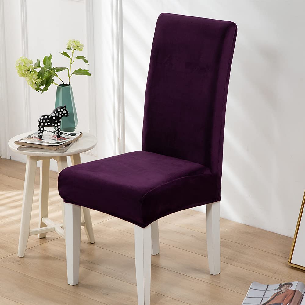 Housses de Chaise Salle à Manger Extensible en Velours Housses de Chaise Lot de 6 Housse Chaise Cuisine Decoration élastiques Mauve