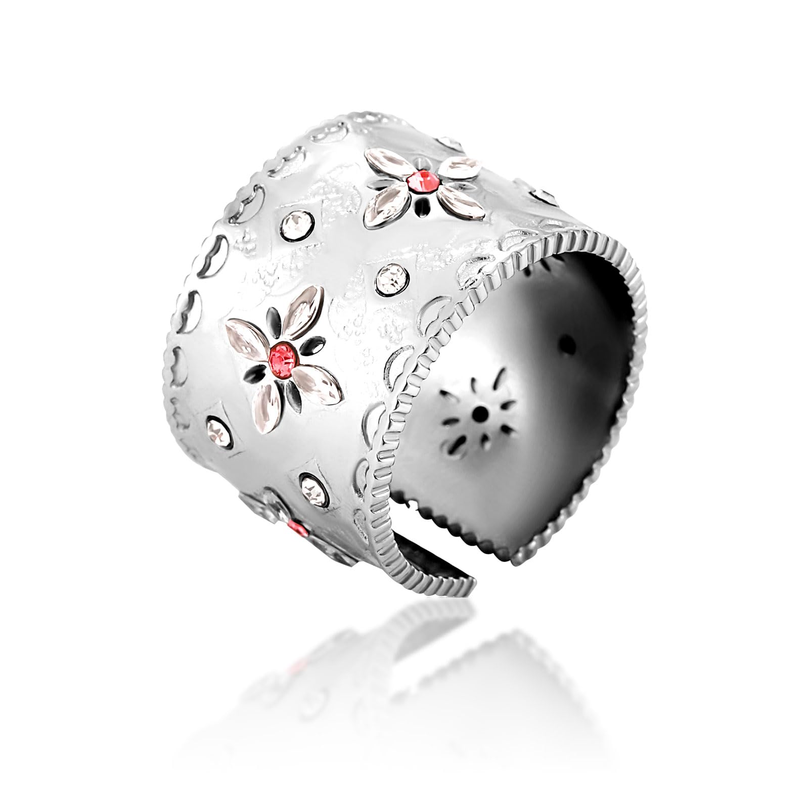 18K Gold Plated Statement Rings Non-Tarnish Palace Style Size 7 Gold Chunky Ring with Zircon Finger Rings for Women 304 Stainless Steel