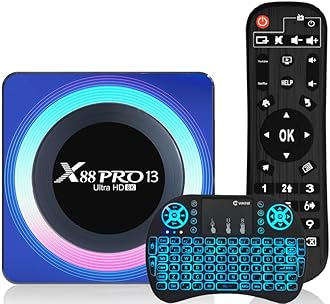 CHROX Android TV Box 13.0, X88 Pro 13 Smart TV Box RK3528 4GB 64GB Support 2.4G/5.8G Wifi6 BT5.0 with Mini Backlit Keyboard Ethernet LAN 3D/4K Video Set Top TV Box,2GB+16GB [Energy Class A]