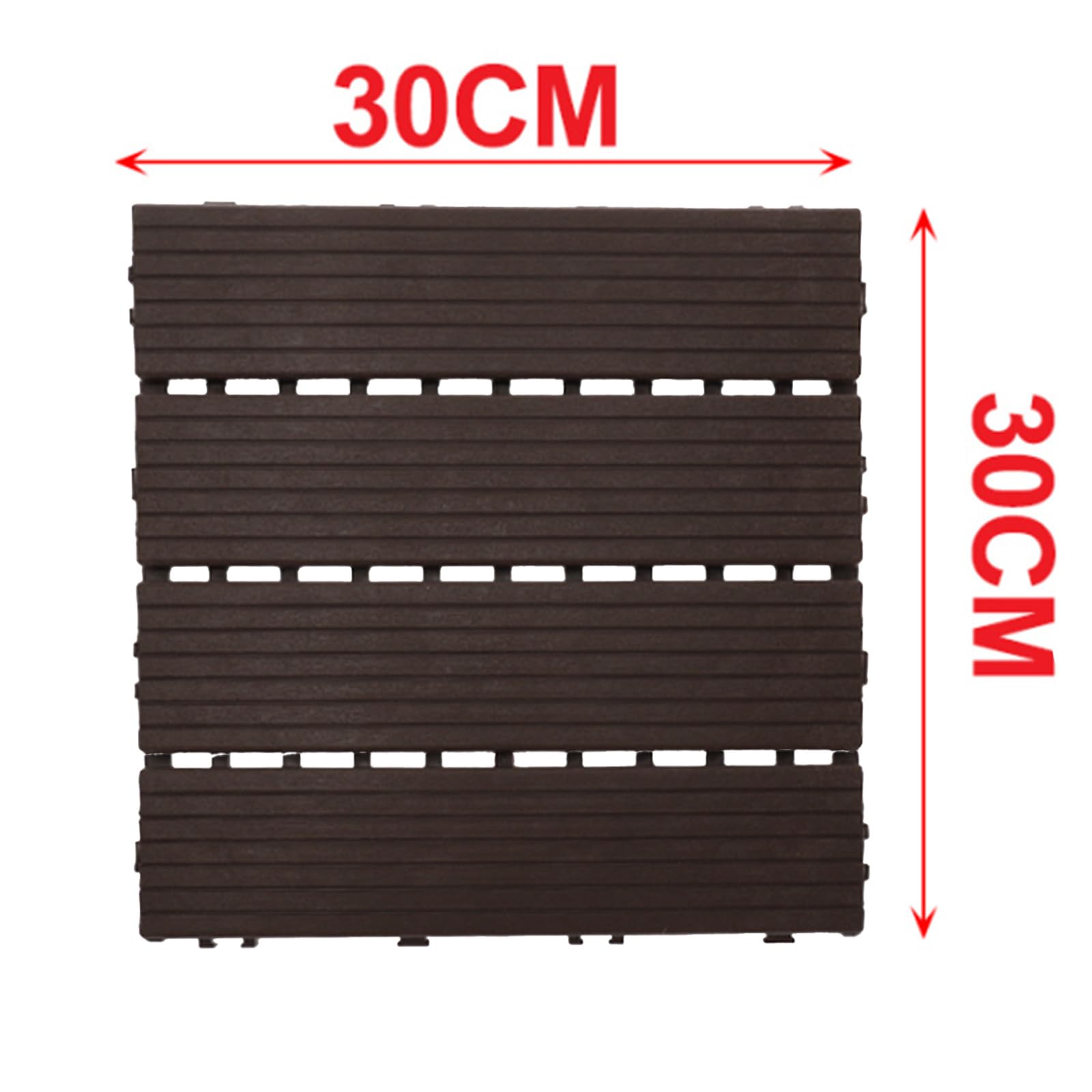 Azulejos de plástico para jardín, 30 x 30 cm, baldosas de PVC, color negro café, suelo empotrable, total 0,9 m², recortables, 10 unidades