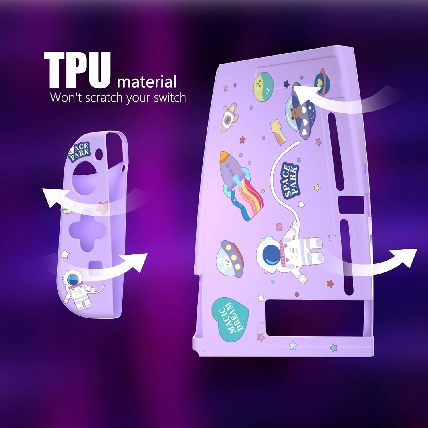 Dockable Switch Purple Case for Girls – Cute Kawaii Soft TPU Protective Cover with Thumb Grips and Screen Protector Compatible with Standard Nintendo Switch Only - Image 3