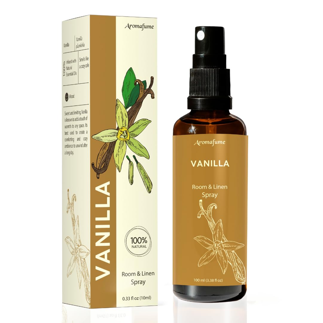Vanilla Room, Linen & Pillow Spray by Aromafume | 100ml/3.38 fl oz | with Pure Vanilla Essential Oil | Aromatherapy Spray for Relaxation, Sleep & Stress Relief | Mist for Bedding, Fabrics