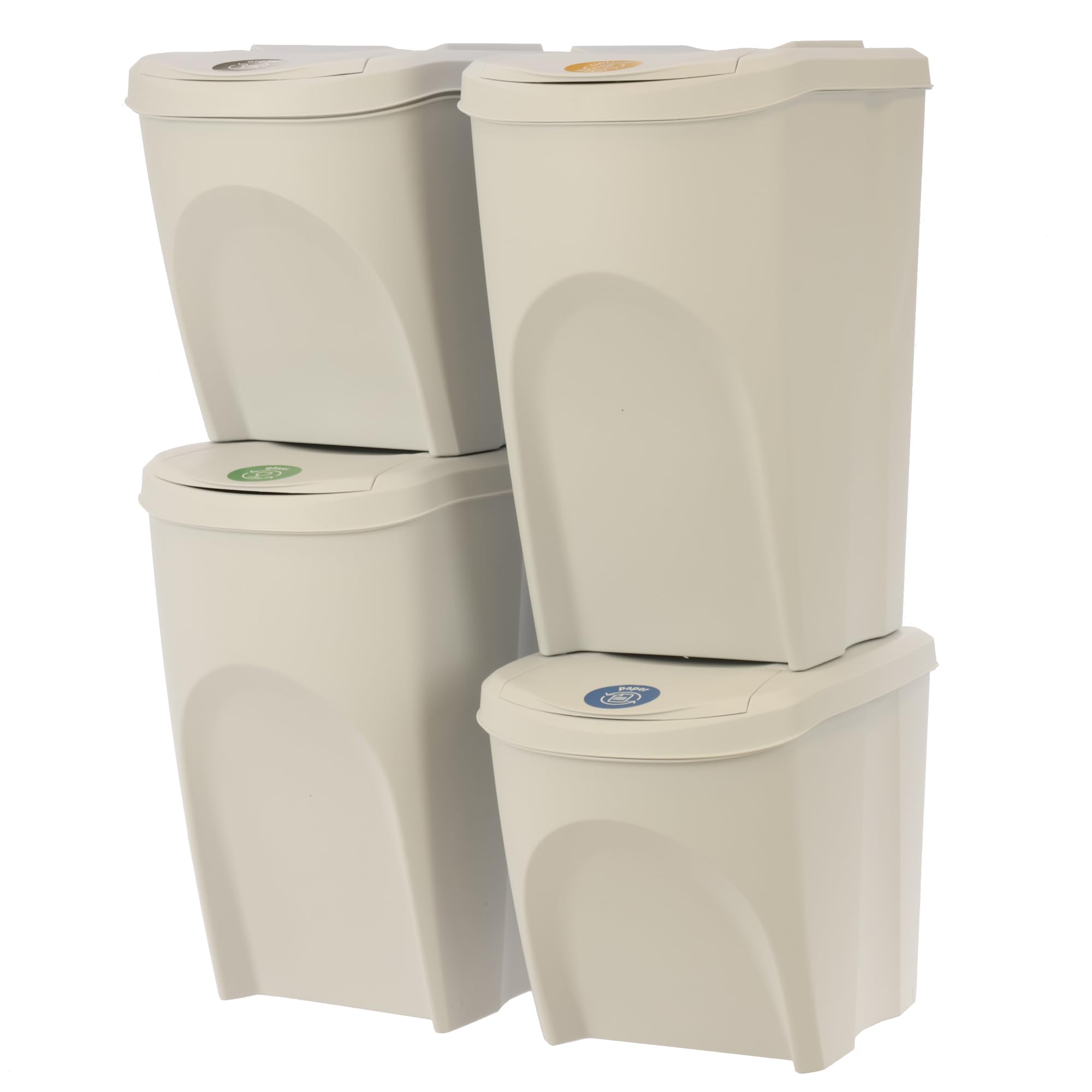 botle 4-częściowy zestaw koszy na śmieci 120 l system segregacji śmieci - zestaw składający się z 2 x 35 l + 2 x 25 l koszy na śmieci w kolorze białym, popielaty kolor, do układania w stos, kompaktowy