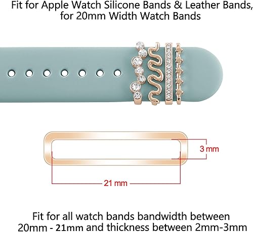 Miniatura 4 de 4 piezas de dijes de metal brillantes para decoraciones de correas de Apple Watch Series SE 8, 7, 6, 5, 4, 3, 2, 1 Ultra, correa de reloj, abalorios