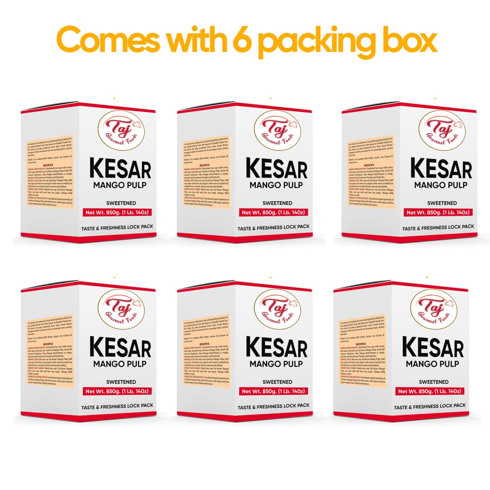 TAJ Kesar Mango Pulp Puree 6-Pack | Great for Lassi Shake | 30-Ounce (850g)