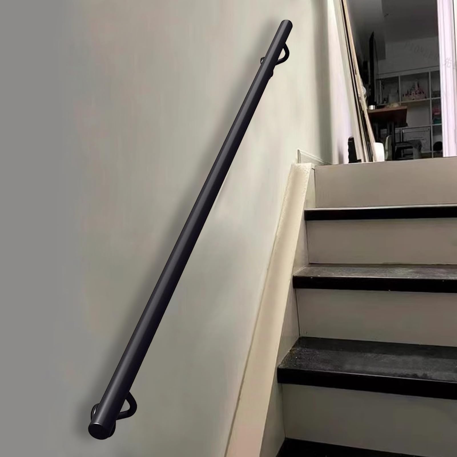 Fkxsxaz Black Metal Stair Railings, Industrial Wrought Iron Handrail Non-Slip Grab Bar For Indoors And Outdoors, Wall Balustrade Foot Rail Safty Support Rod(18Ft/540Cm)