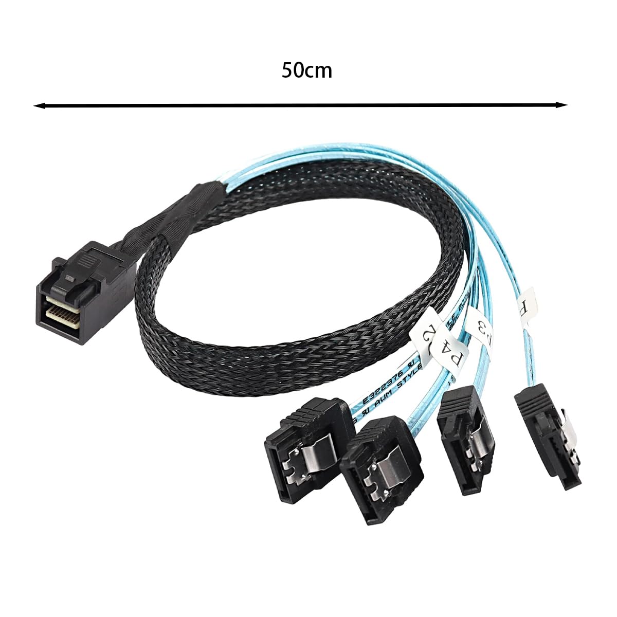 Cable de Disco Duro Mini-SAS SFF-8643, Host a 4 Discos Duros SATA de 50 cm y 7 Pines, Cable de Servidor de Datos de 6 Gbps