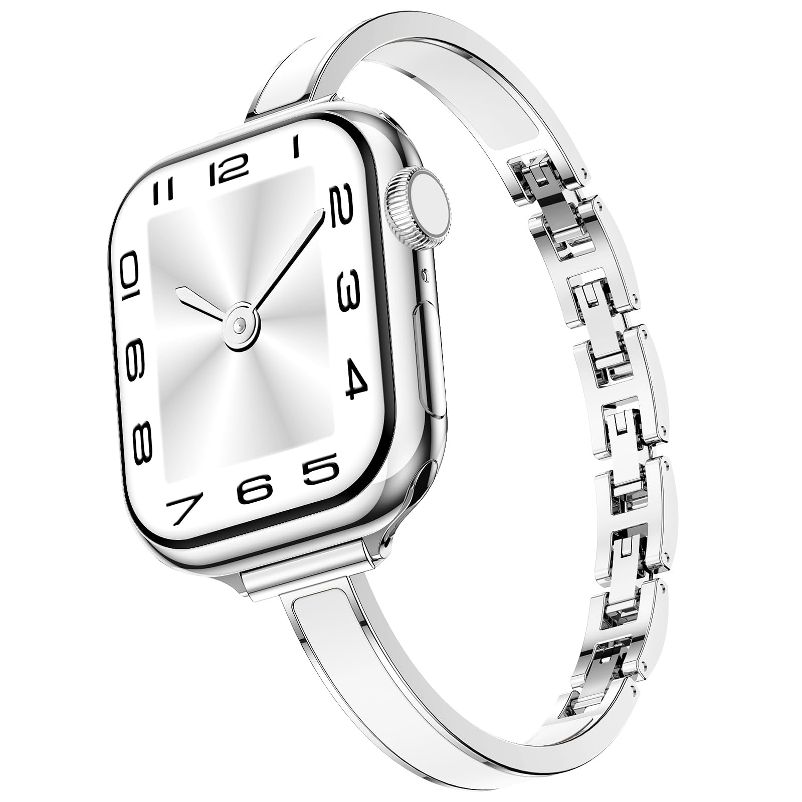 Mosonio Slim Designer Bracelet Bands for Apple Watch Women, Elegant Thin Dressy Metal Band with Embedded Silicone Accents Compatible with Apple Watch Ultra / Series 11 10 9 8 7 6 5 4 SE 3 2 1, Easy-Adjust Link Fancy Strap for iWatch 49mm 46mm 45mm 44mm 42mm 41mm 40mm 38mm (Sizes vary by model) — view 9