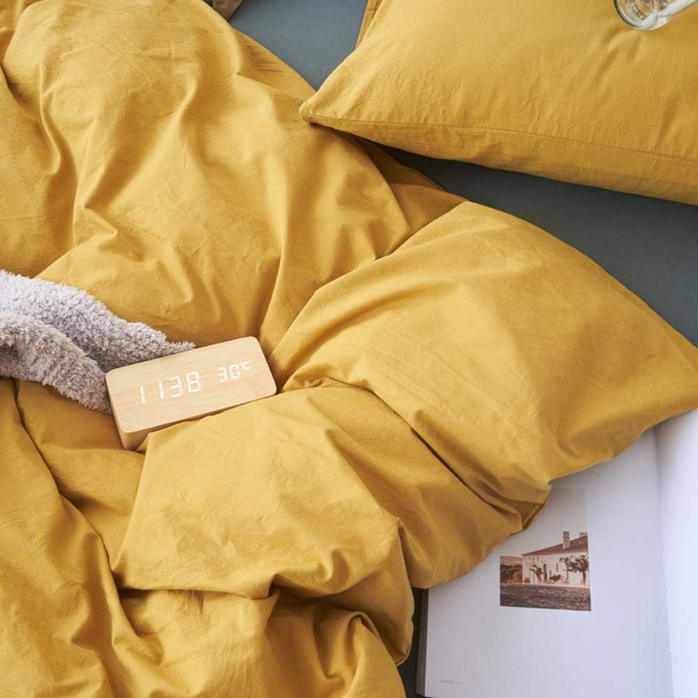 DONEUS Duvet Cover Set 100% Washed Cotton Linen Like Textured Breathable Durable Soft Comfy 3 Pieces Bedding Set with Zipper Closure, 1 Duvet Cover 104x90 Inches and 2 Pillow Shams(King, Yellow) - Image 4