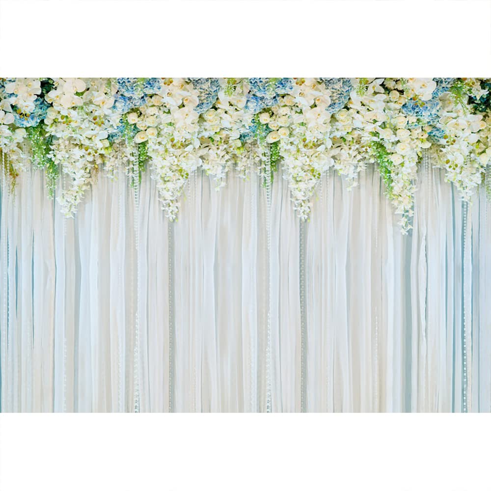 Aoihrraan 3x2m Wedding Backdrop Fiore Floreale Blossom White Curtains Wall Photography Background Bridesmaid Girl Wedding Bridal Shower Anniversary Party Cake Table Decoration Photo Booth Props