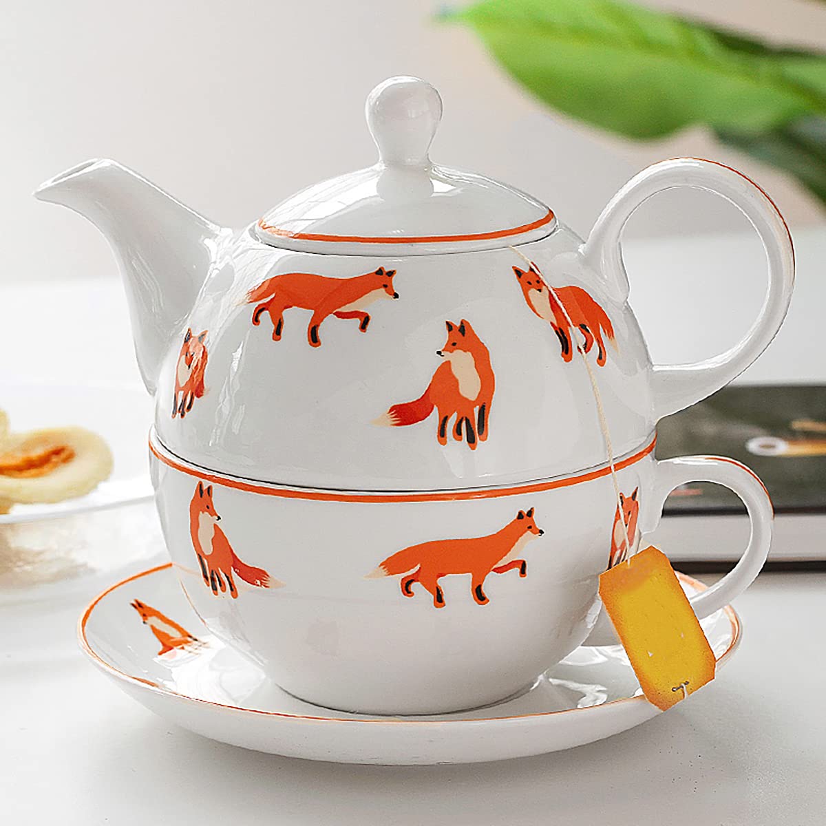 Amazon.com | Bicuzat Orange Fox Pattern Tea Set, Ceramic Teapot