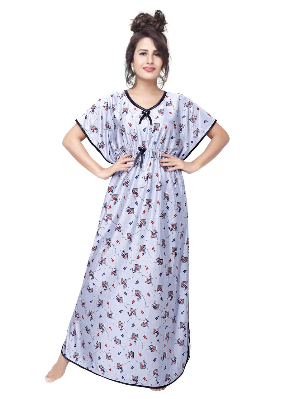 g4girl Women Satin Maxi Kaftan Nighty Gown-picture-49