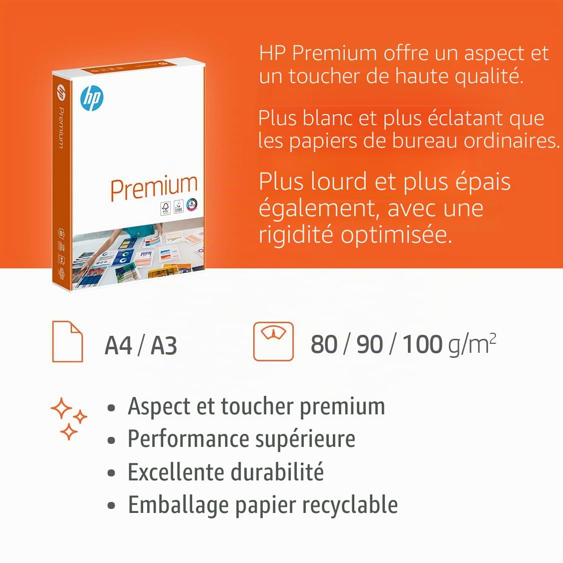 HP Paperandpicture CHP 854 Premium CHP 854 Lot de 2000 feuilles A4 4 x 500 pages Blanc 100 g
