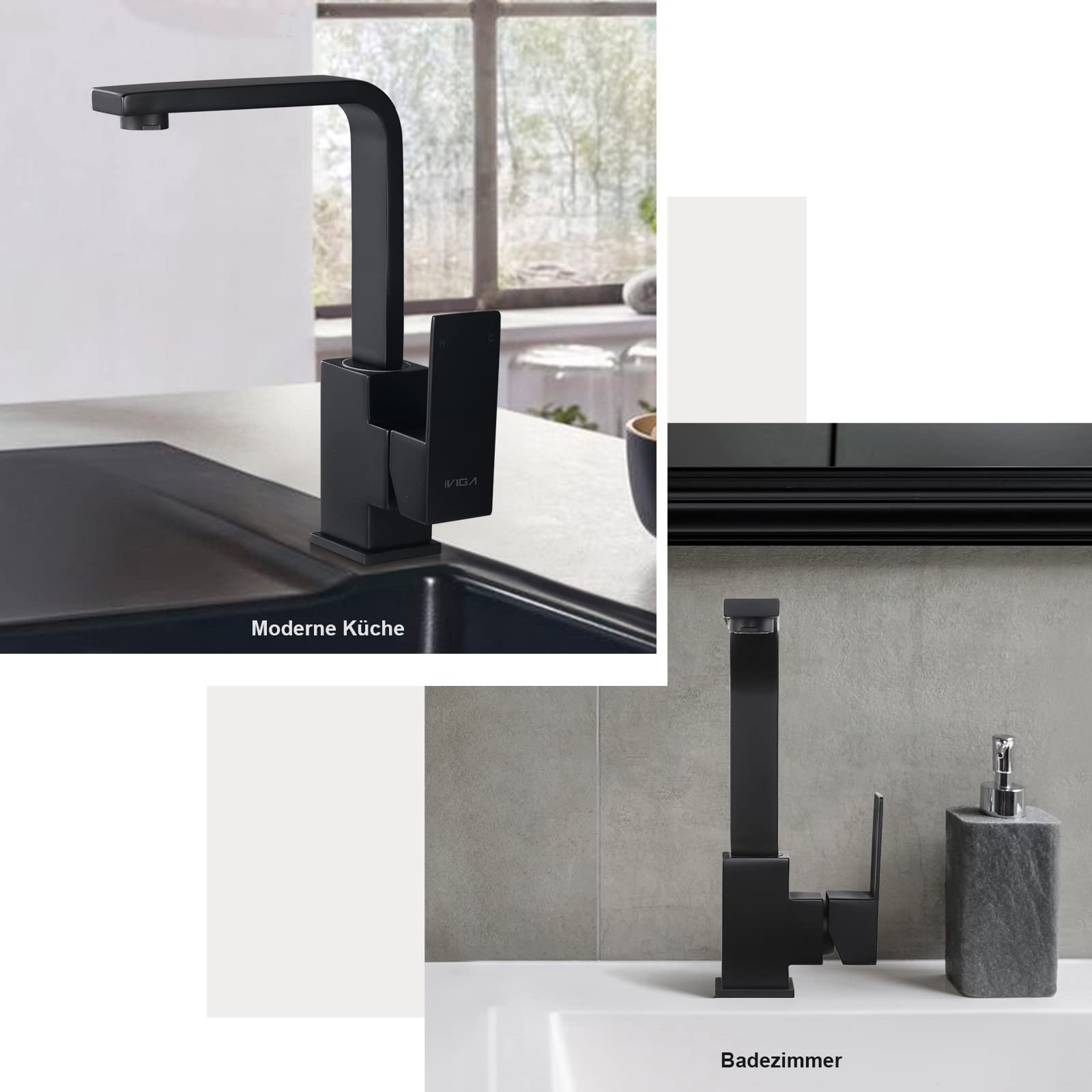 iVIGA rubinetto cucina, miscelatore lavabo girevole 360° Miscelatore cucina in acciaio inox con 2 tubi, miscelatore, lavabo con cartuccia in ceramica adatto per bagno, cucina, casa mobile