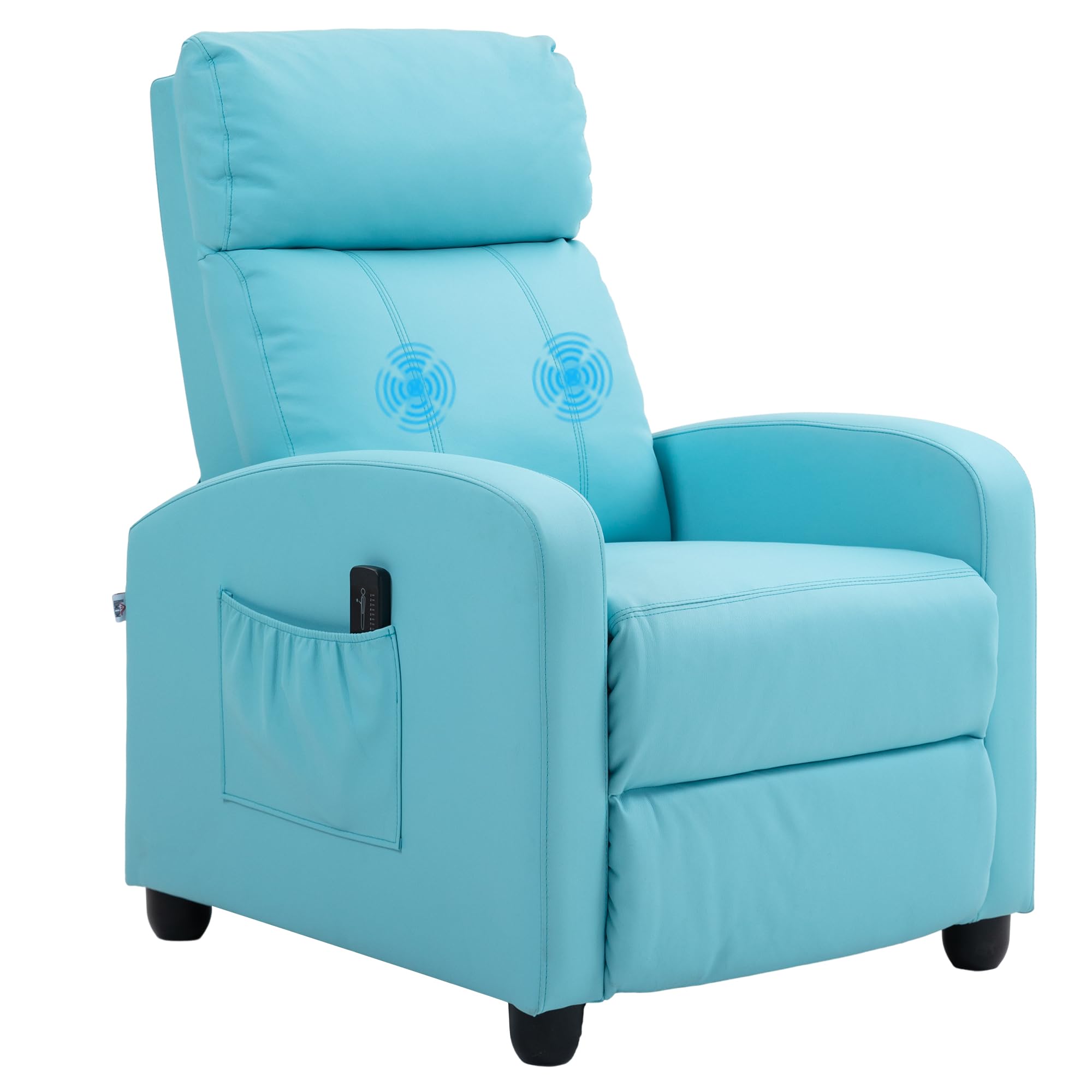 HOMCOM Poltrona Relax Massaggiante con 8 Modalità e 5 Intensità, Poltrona Reclinabile con Poggiapiedi e Telecomando, Pelle PU - 68x88x98 cm, Azzurro
