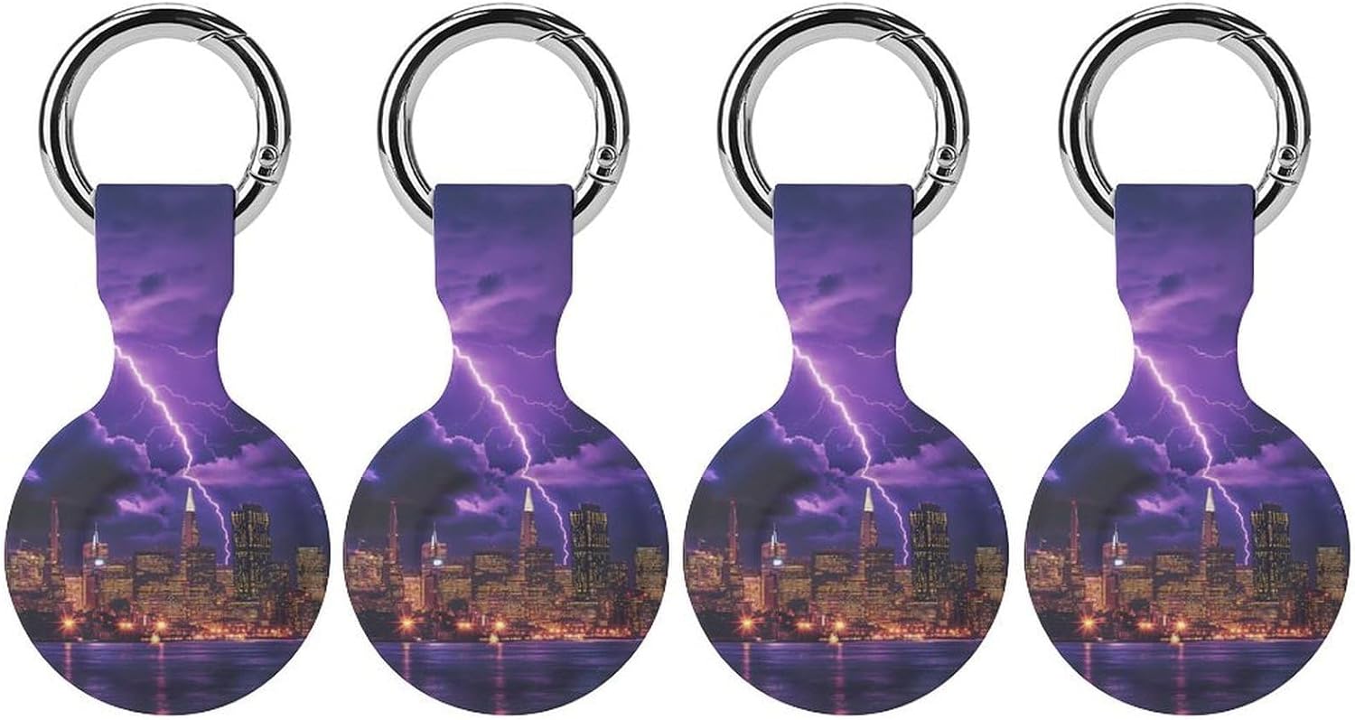 Light-ning Storm Over San Francisco Skyline Funny Cover Compatible with AirTag Case Protector GPS Tracker Holder with Keychain