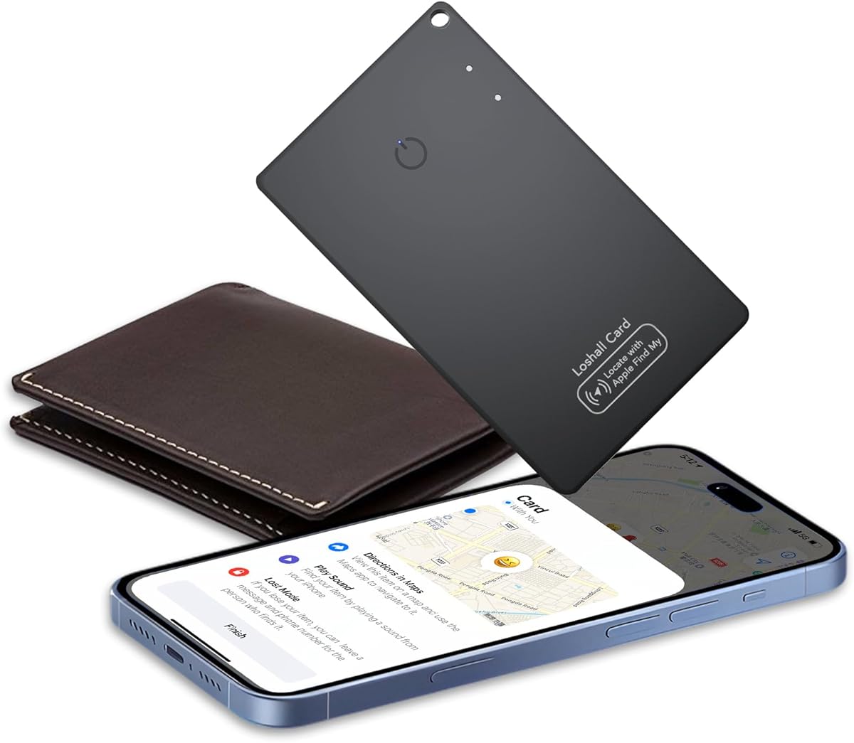 CASCHO Wallet Tracker Card [Apple MFi Certified] Air Tracker Tag, 0.06in Rechargeable Smartcard Work with Apple Find My, Keys Finder and Item Locator for Passport, Bags, Laptop, Black 1 Pack, iOS only