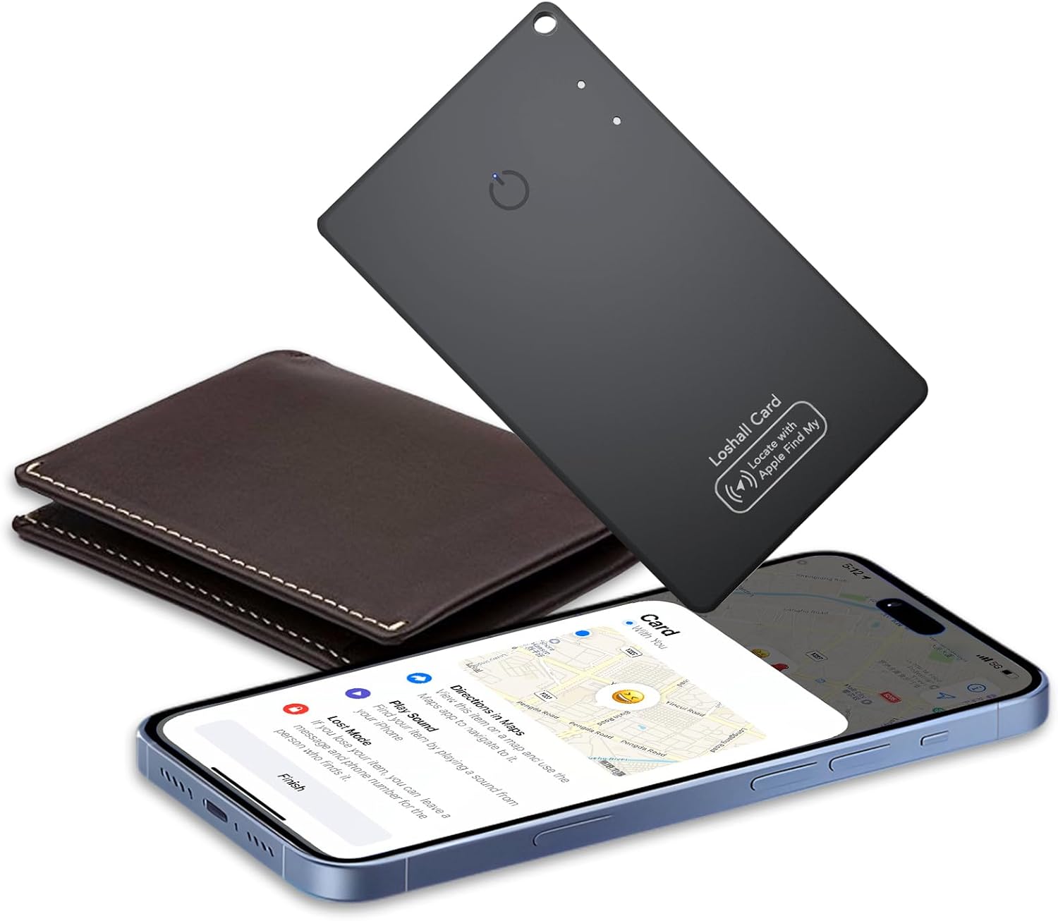 CASCHO Wallet Tracker Card [Apple MFi Certified] Air Tracker Tag, 0.06in Rechargeable Smartcard Work with Apple Find My, Keys Finder and Item Locator for Passport, Bags, Laptop, Black 1 Pack, iOS only