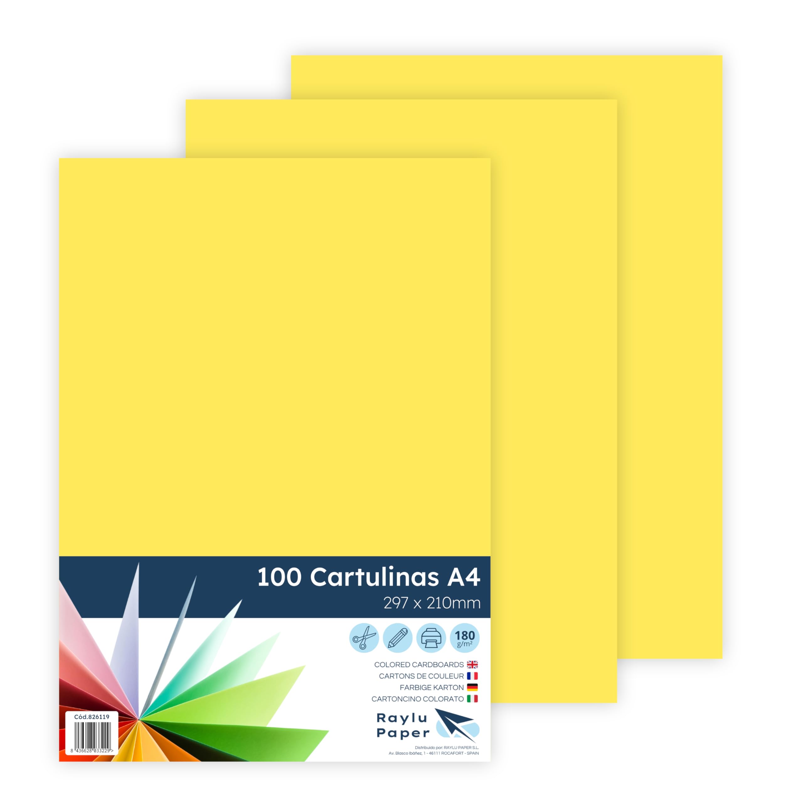 Raylu Paper® A4 100 Pieces Yellow 180g 210x297mm Ideal for Binding, Office Work, Drawing, Crafts Suitable for School Use (Canary Yellow)