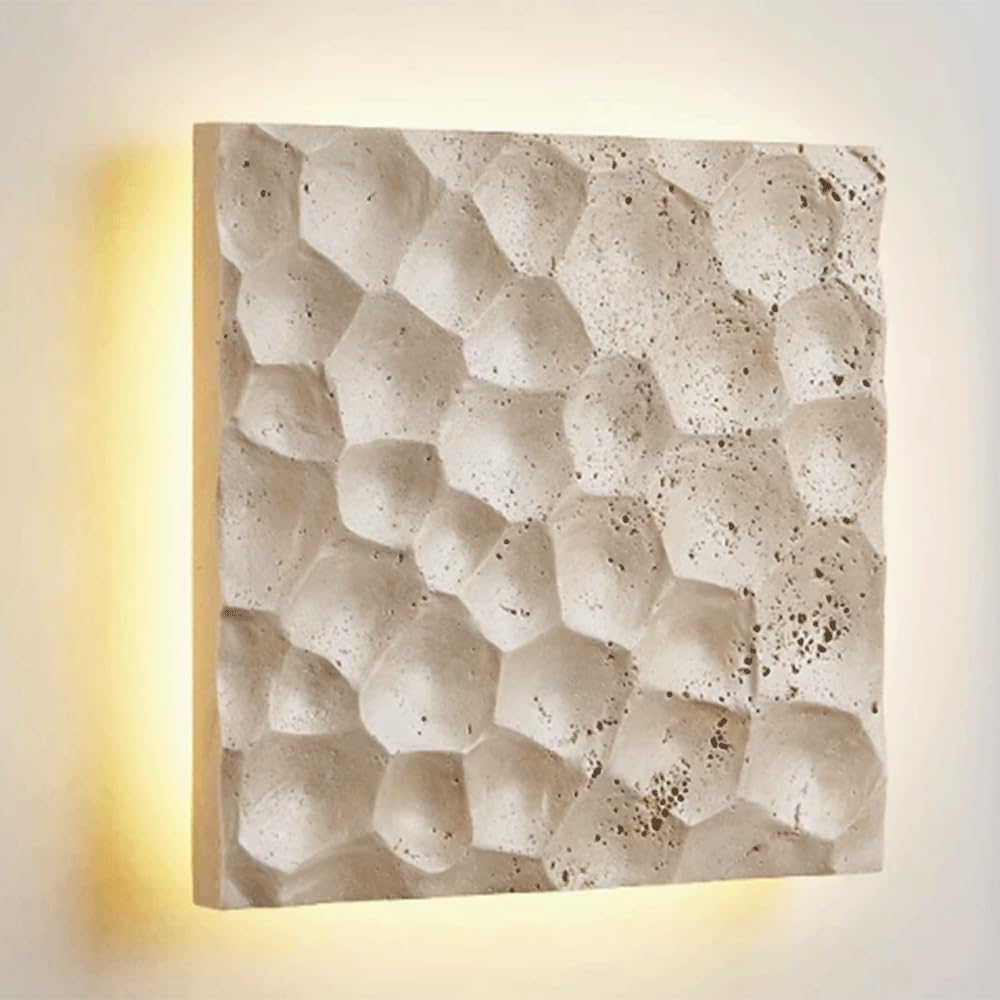 SHUANGZ 9.8'' Natural Stone Wall Lamp LED Backlight, Yellow Cave Stone Wall Sconce, Modern Yellow Travertine Lamp Shade for Bedroom, Living Room, Corridor, Bathroom,Balcony Wall-Mounted Lamp