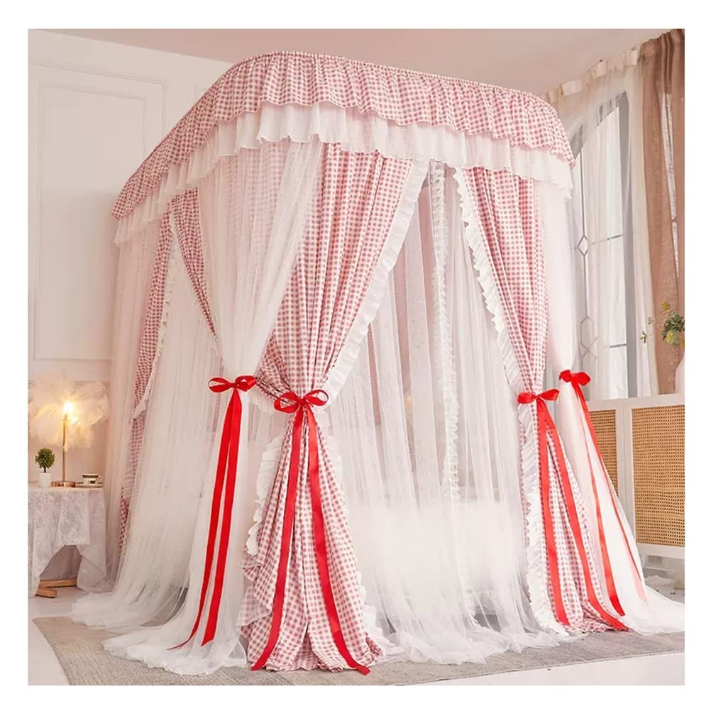 Mosquitera con dosel para cama doble blanca y rosa en tamaño de 200 x 220 cm