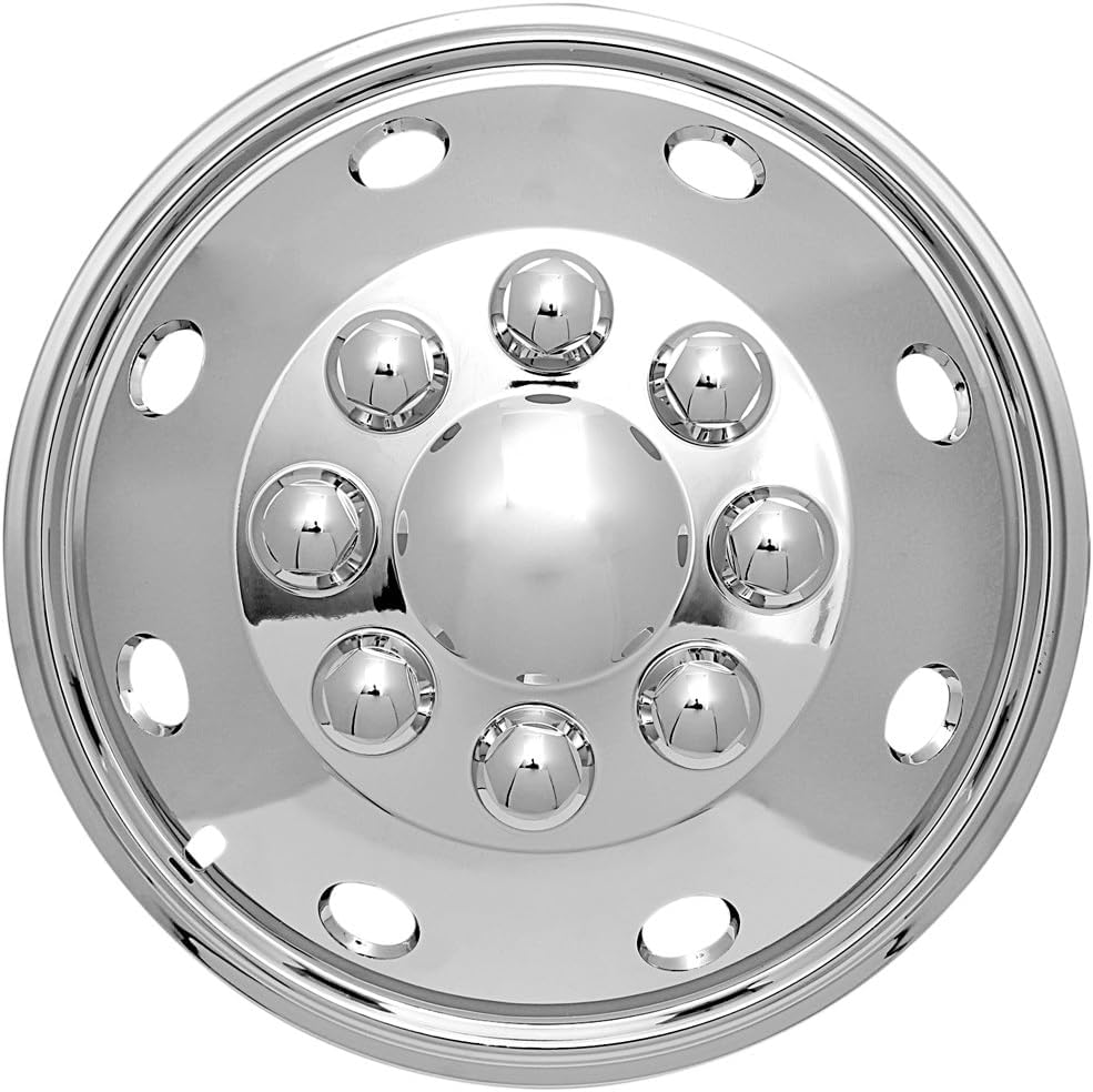 Fuel Rider Set of 4 Universal Chrome ABS 16.5 inch Wheel Simulators with Metal Clip & Ring Retention Truck Van RV Motorhome Wheel Covers