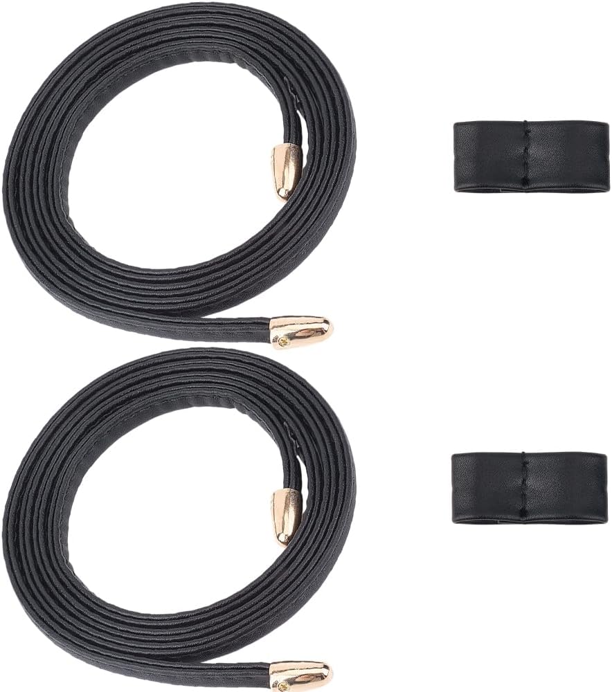 2Pcs Black Flat Pu Leather Drawstring Strap Detachable Pull String Purse Strap Adjustable Drawstring Bunches Pocket with Slide String Keeper Set for Bucket Crochet Shoulder Bags Accessories