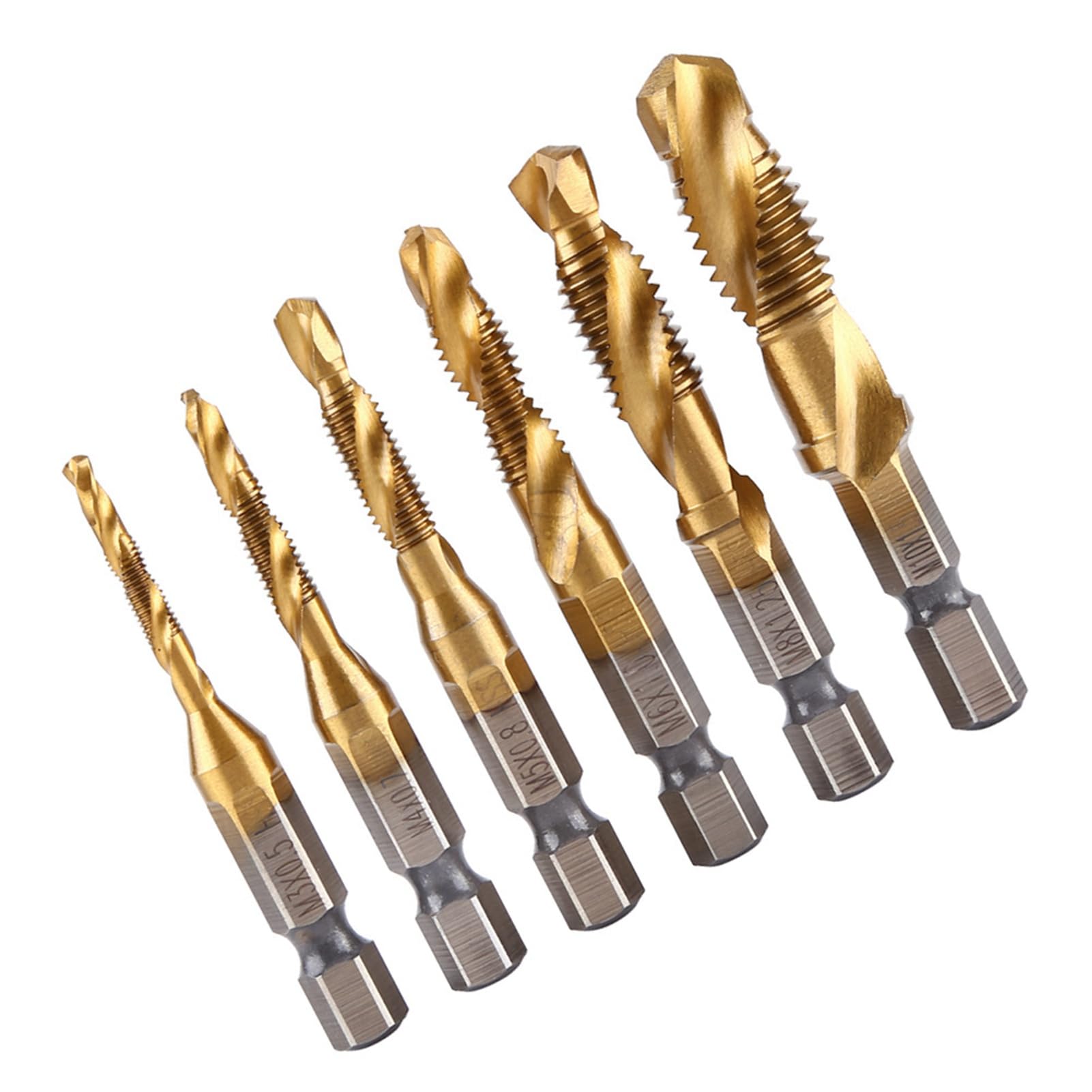 NUZAMAS Gewindebohrer-Set – 6-tlg. HSS Titanium Beschichtet, Metrisch M3-M10, Mit Sechskantschaft